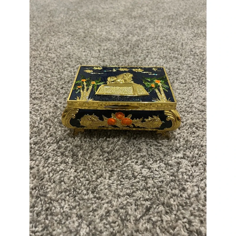 Lion of Babylon Iraq‎ Sphinx Ochre Jewelry Box Enameled Gold Plated Trinket Case